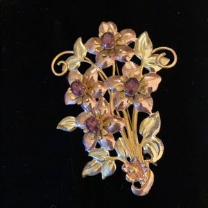 Vintage Sterling 1/20 12KG vermeil w/purple amethyst stones -detailed 3 1/4”